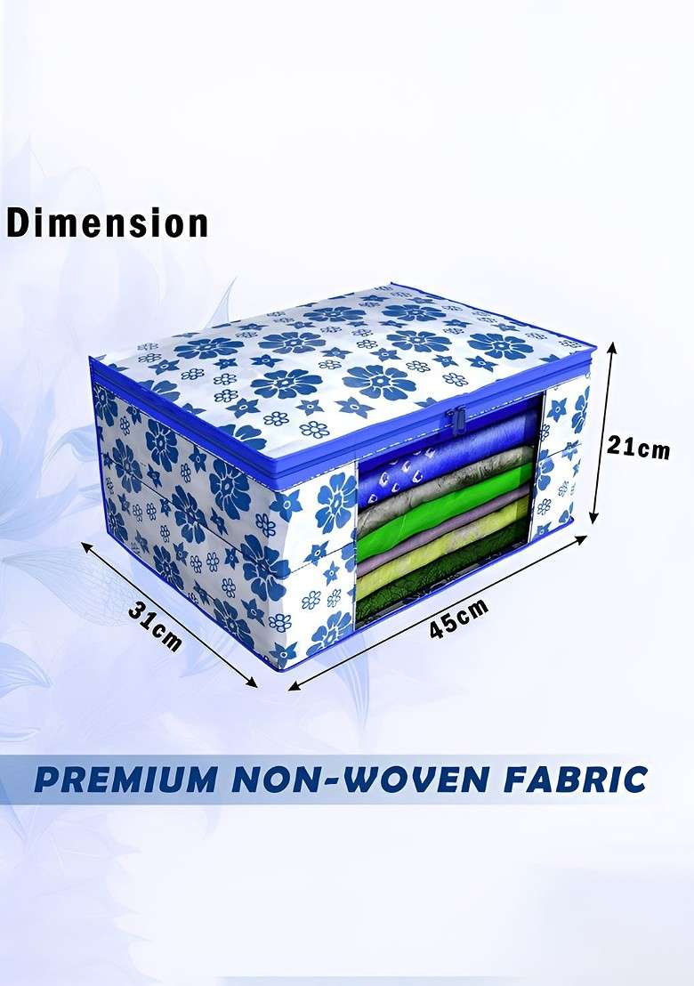 Blue Set Of 4 Non Woven Saree Cover 9 Inch Clothes Bag Organisers - Indya