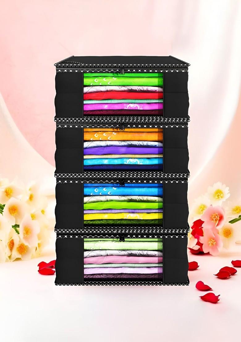Black Set Of 4 Non Woven Saree Cover 9 Inch Clothes Bag Organisers
