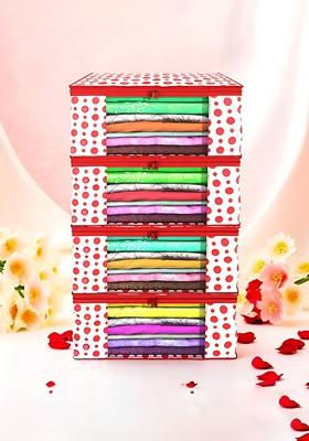 Red Set Of 4 Non Woven Saree Cover 9 Inch Clothes Bag Organisers
