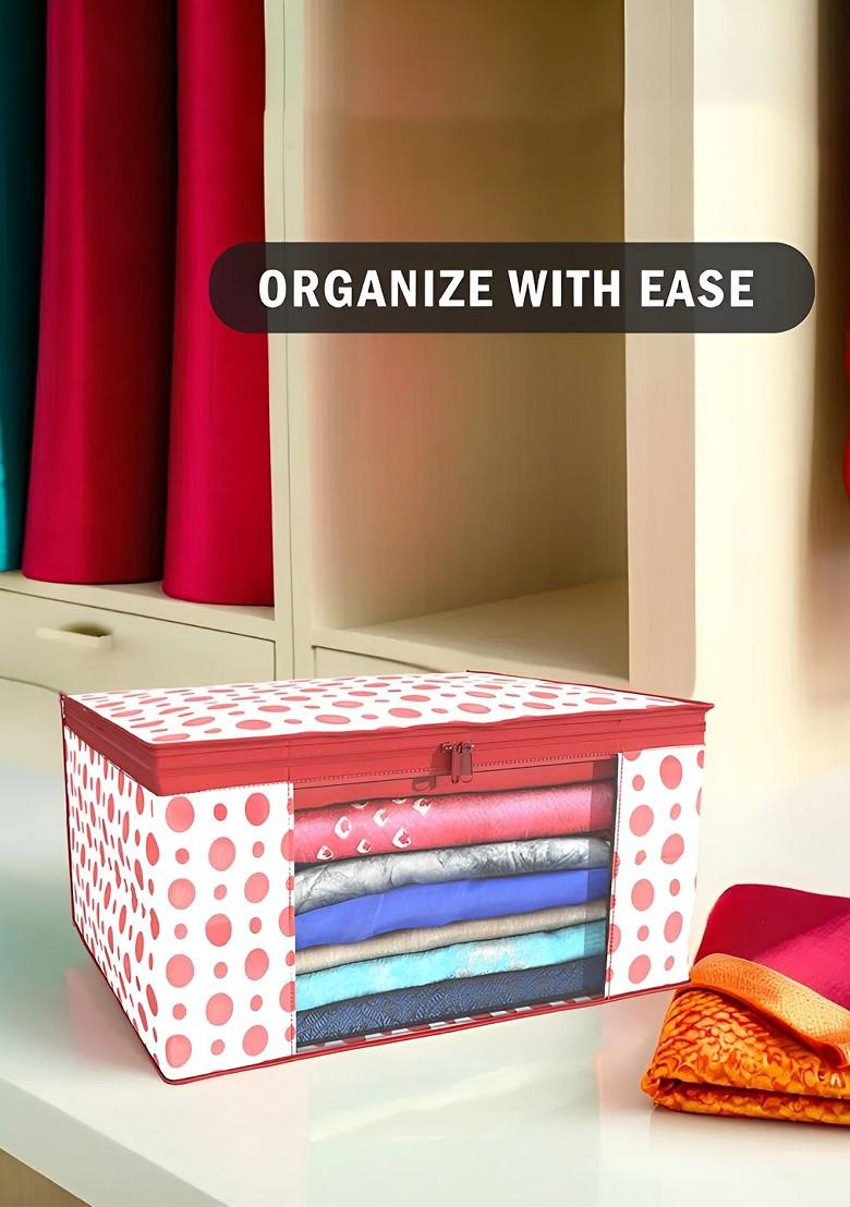 Red Set Of 4 Non Woven Saree Cover 9 Inch Clothes Bag Organisers