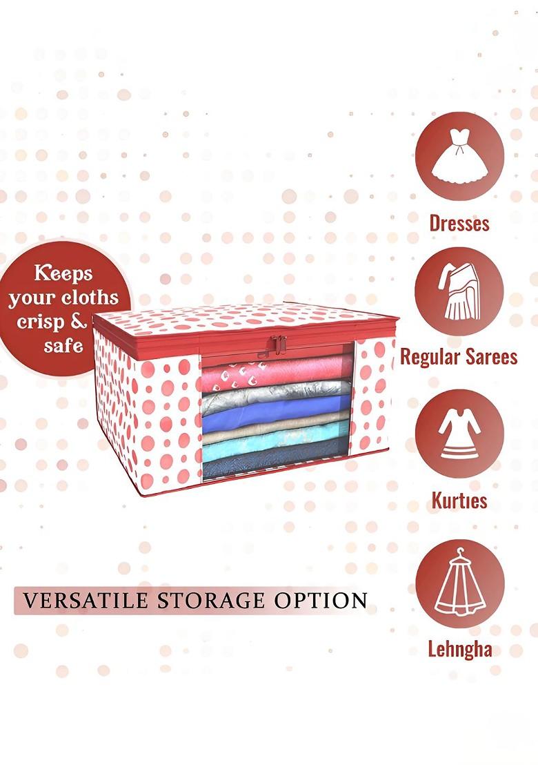 Red Set Of 4 Non Woven Saree Cover 9 Inch Clothes Bag Organisers