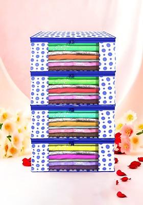 Blue Set Of 4 Non Woven Saree Cover 9 Inch Clothes Bag Organisers