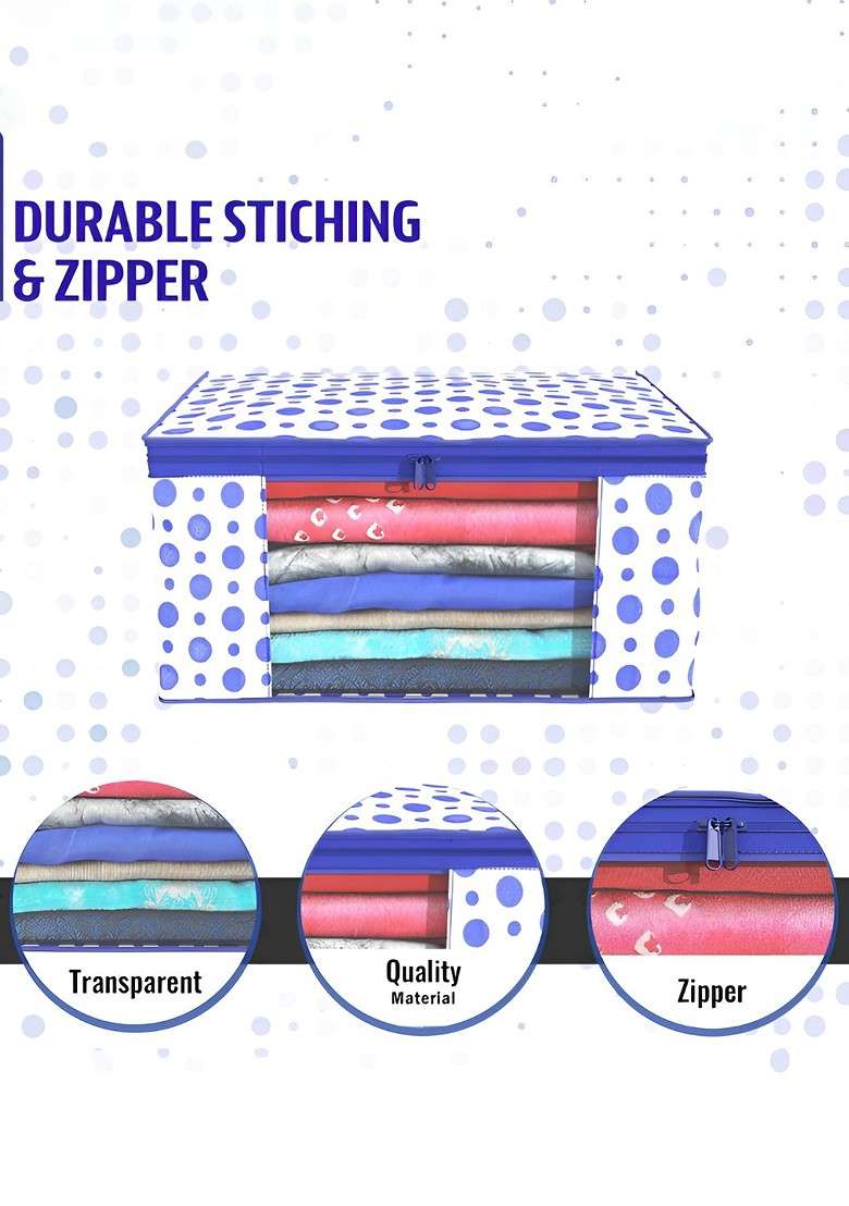 Blue Set Of 4 Non Woven Saree Cover 9 Inch Clothes Bag Organisers - Indya