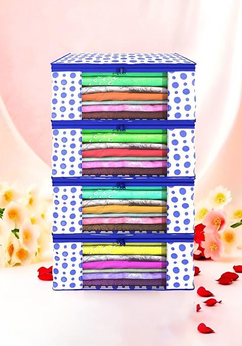 Blue Set Of 4 Non Woven Saree Cover 9 Inch Clothes Bag Organisers