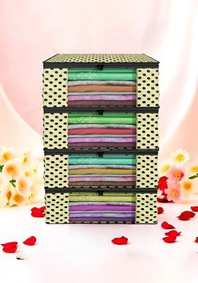 Cream Coloured Set Of 4 Non Woven Saree Cover 9 Inch Clothes Bag Organisers