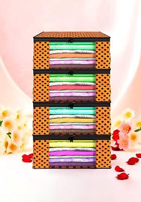 Orange Set Of 4 Non Woven Saree Cover 9 Inch Clothes Bag Organisers