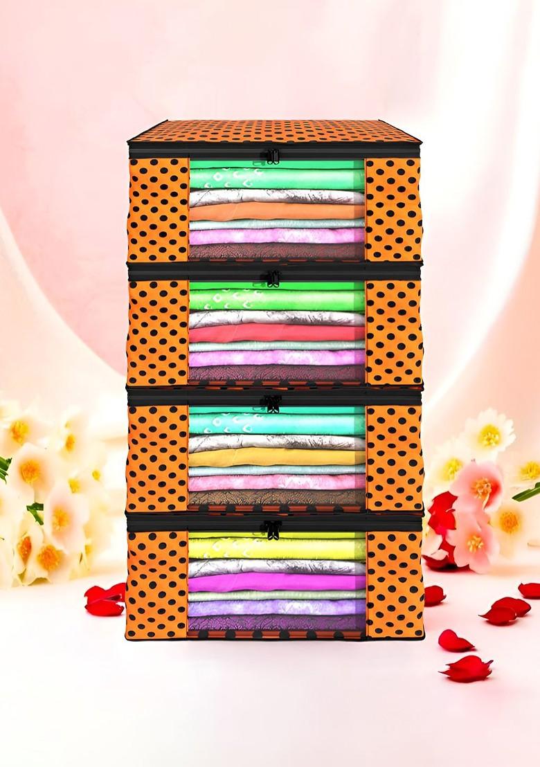 Orange Set Of 4 Non Woven Saree Cover 9 Inch Clothes Bag Organisers