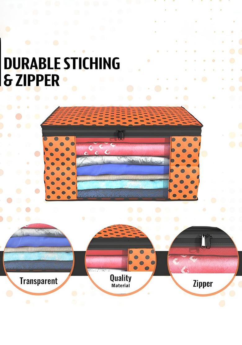 Orange Set Of 4 Non Woven Saree Cover 9 Inch Clothes Bag Organisers