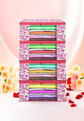 Pink Set Of 4 Non Woven Saree Cover 9 Inch Clothes Bag Organisers