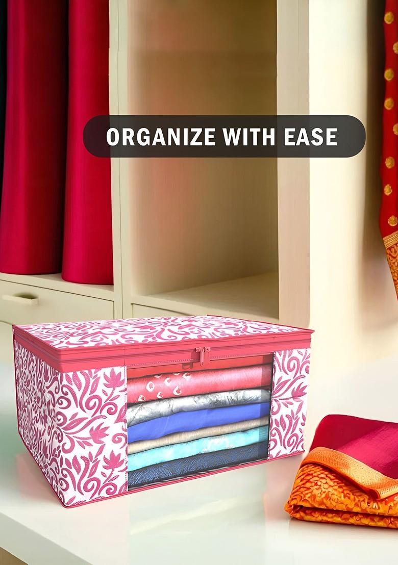 Pink Set Of 4 Non Woven Saree Cover 9 Inch Clothes Bag Organisers