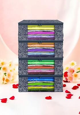 Blue And White 4 Pieces Non Woven Saree Cover 9 Inch Clothes Bag