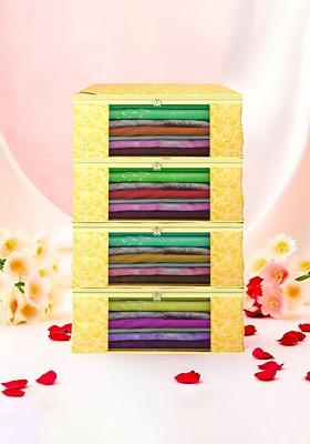 Yellow 4 Pieces Non Woven Saree Cover 9 Inch Clothes Bag