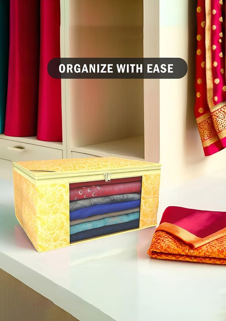 Yellow 4 Pieces Non Woven Saree Cover 9 Inch Clothes Bag