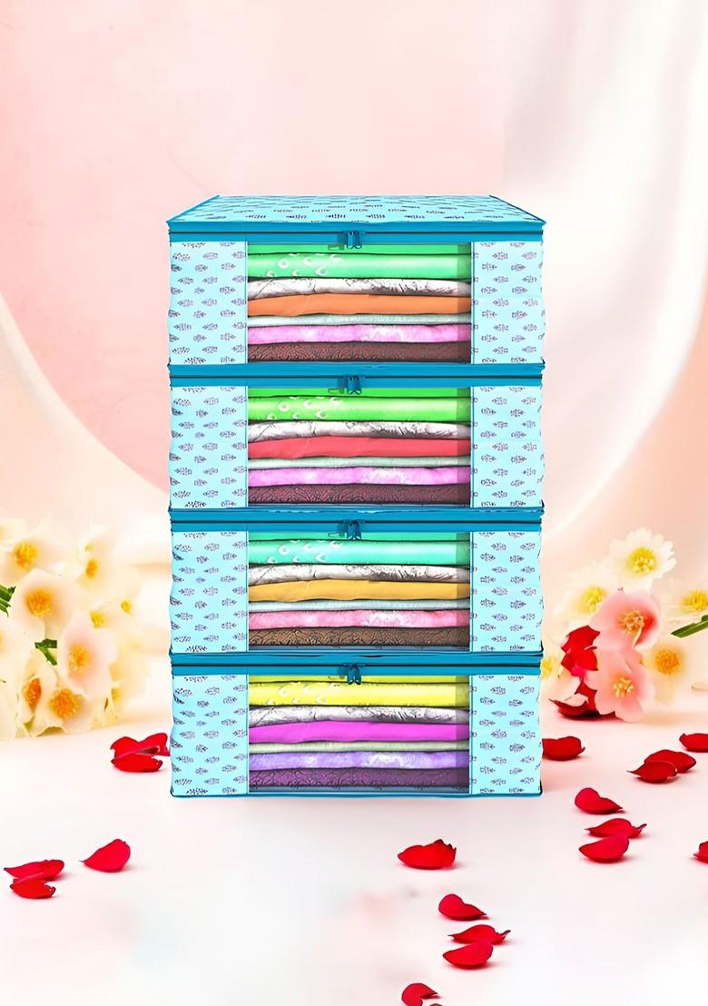 Blue And Purple 4 Pieces Non Woven Saree Cover 9 Inch Clothes Bag