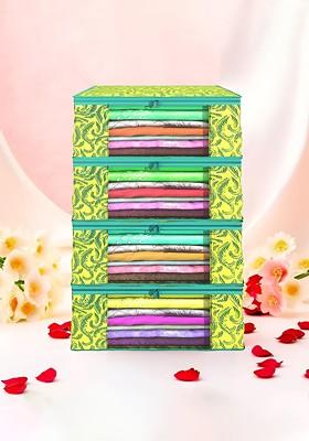 Green And Yellow 4 Pieces Non Woven Saree Cover 9 Inch Clothes Bag