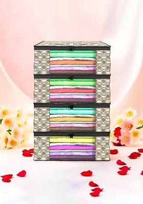 Brown And Black 4 Pieces Non Woven Saree Cover 9 Inch Clothes Bag