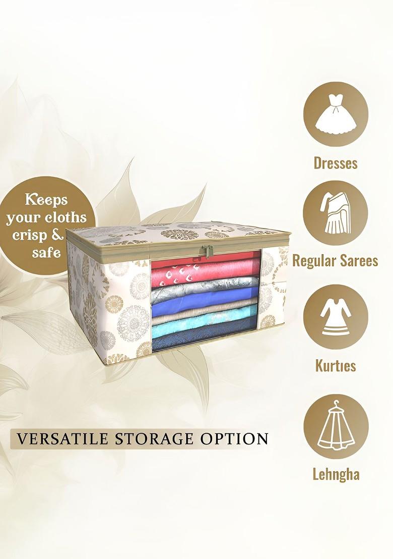 White And Gold Toned 4 Pieces Non Woven Saree Cover 9 Inch Clothes Bag