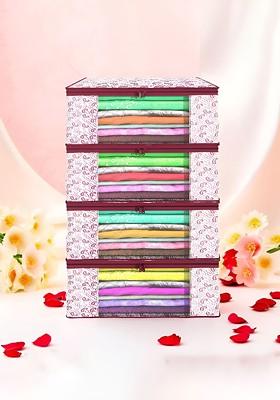 Maroon And Pink 4 Pieces Non Woven Saree Cover 9 Inch Clothes Bag
