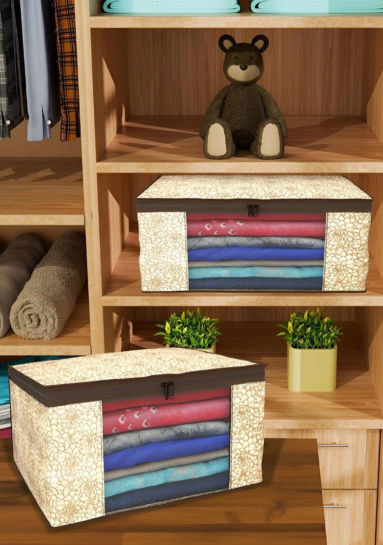 Brown And White 4 Pieces Non Woven Saree Cover 9 Inch Clothes Bag