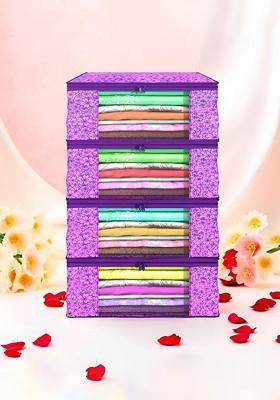 Purple And Blue 4 Pieces Non Woven Saree Cover 9 Inch Clothes Bag
