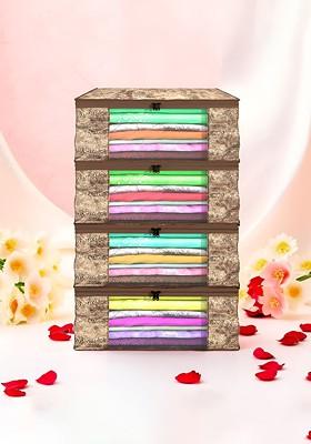 Brown 4 Pieces Non Woven Saree Cover 9 Inch Clothes Bag