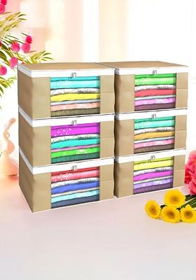 Brown Set Of 6 Non Woven Saree Cover 9 Inch Clothes Bag