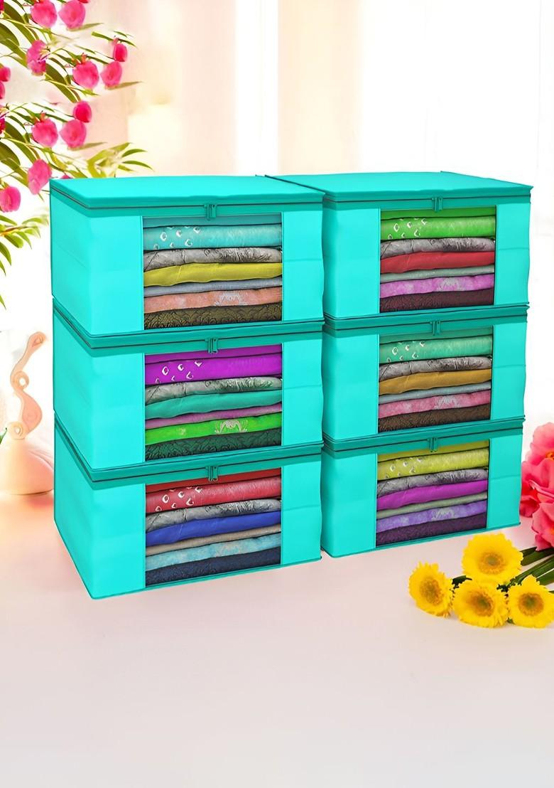 Green Set Of 6 Non Woven Saree Cover 9 Inch Clothes Bag