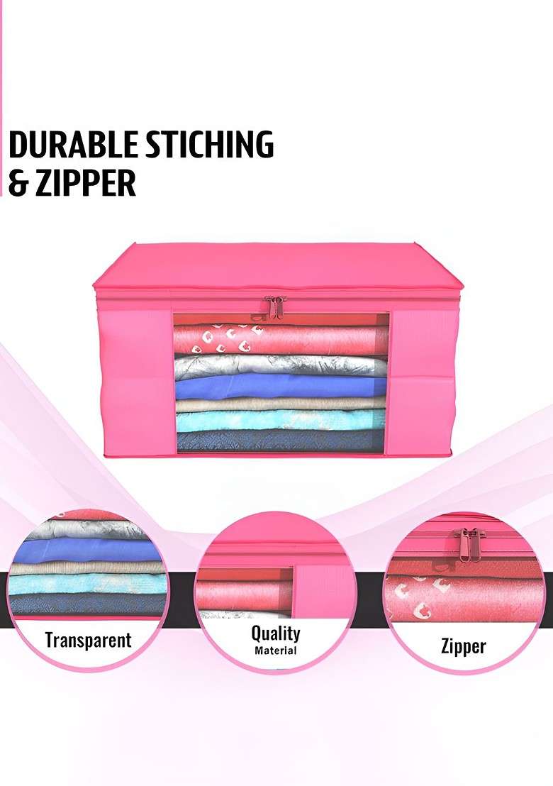 Pink Set Of 6 Non Woven Saree Cover 9 Inch Clothes Bag - Indya