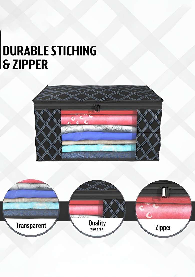 Black Set Of 9 Non Woven Saree Cover 9 Inch Clothes Bag - Indya