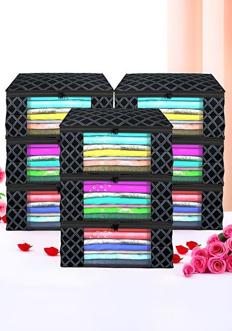 Black Set Of 9 Non Woven Saree Cover 9 Inch Clothes Bag