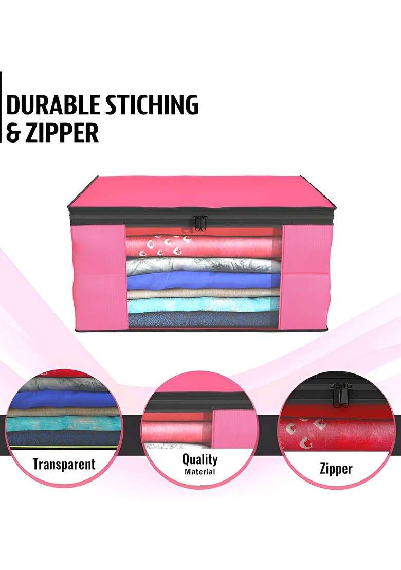 Pink Set Of 9 Non Woven Saree Cover 9 Inch Clothes Bag - Indya