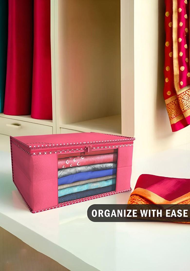 Pink Set Of 9 Non Woven Saree Cover 9 Inch Clothes Bag