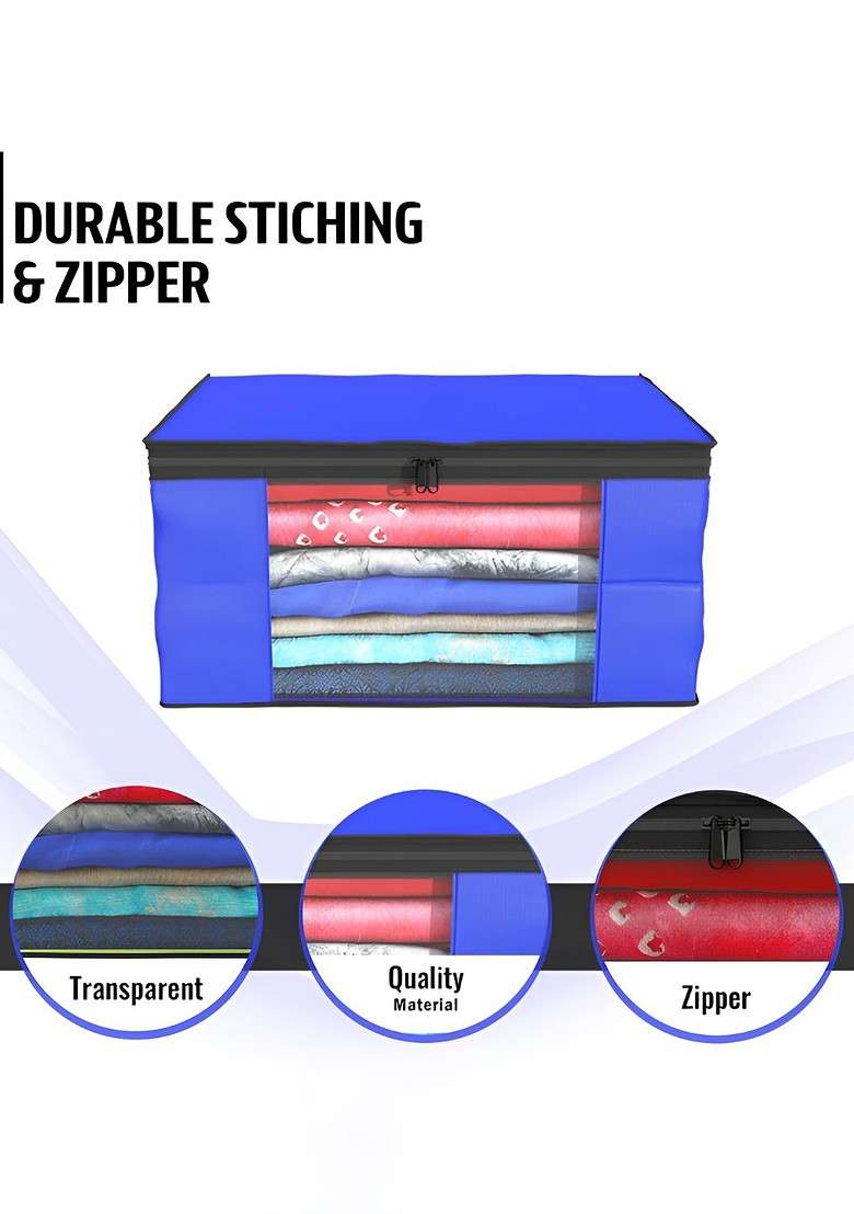 Blue Set Of 6 Non Woven Saree Cover 9 Inch Clothes Bag - Indya