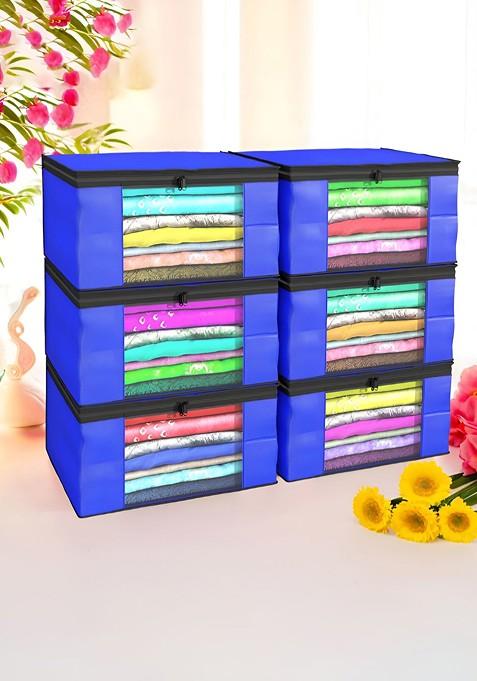 Blue Set Of 6 Non Woven Saree Cover 9 Inch Clothes Bag