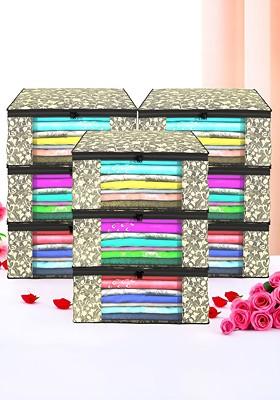 Black Set Of 9 Non Woven Saree Cover 9 Inch Clothes Bag