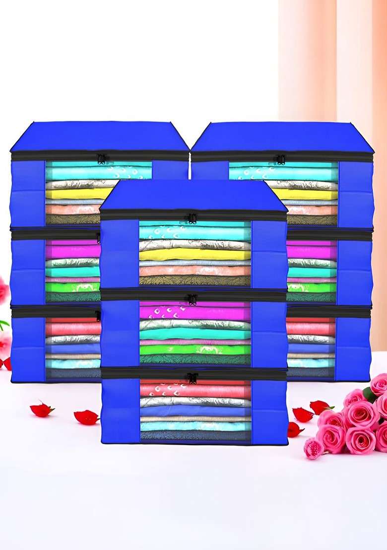 Blue Set Of 9 Non Woven Saree Cover 9 Inch Clothes Bag - Indya