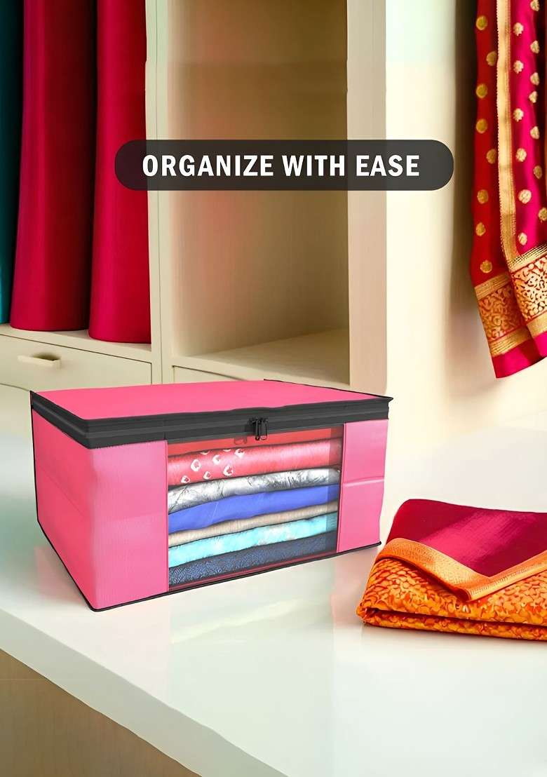 Pink Set Of 6 Non Woven Saree Cover 9 Inch Clothes Bag - Indya