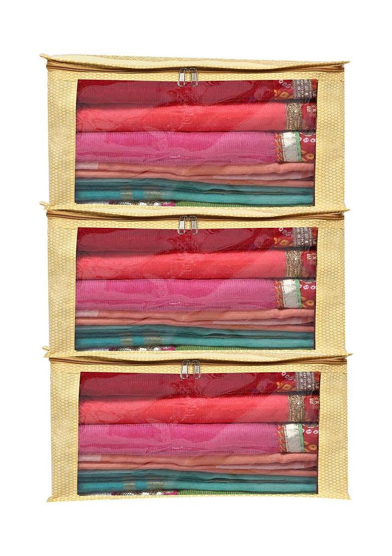 Set Of 3 Saree Cover With Transparent Window Organisers