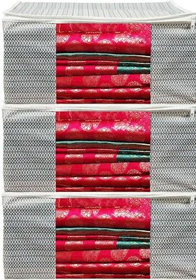 Set Of 3 Grey Saree Cover Front Transparent Organiser