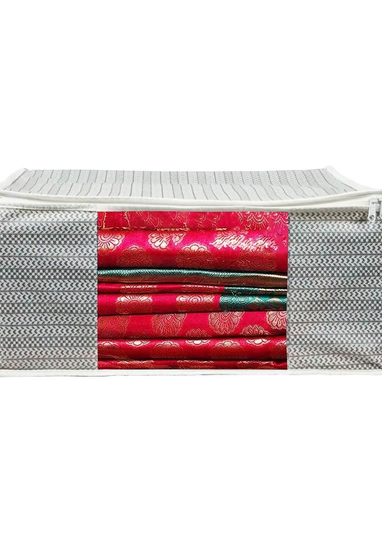Set Of 3 Grey Saree Cover Front Transparent Organiser