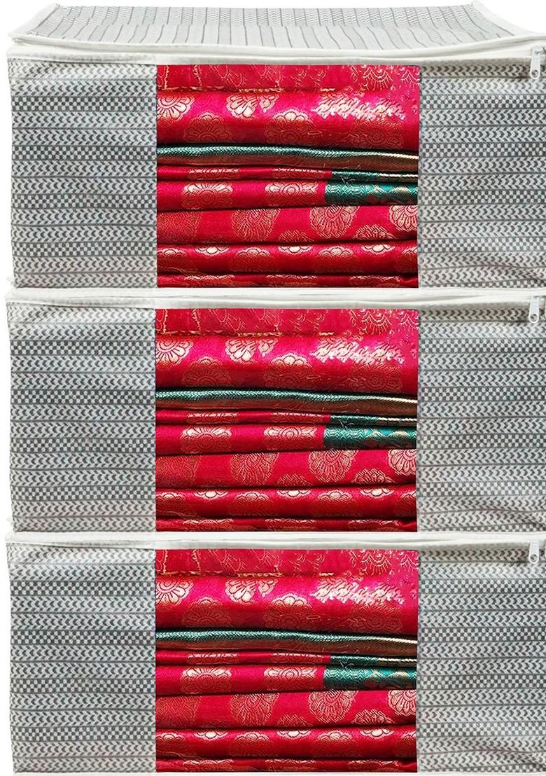 Set Of 3 Grey Saree Cover Front Transparent Organiser