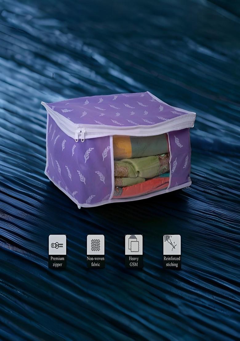 Purple And White 3 Pieces Printed Multi Utility Saree Covers