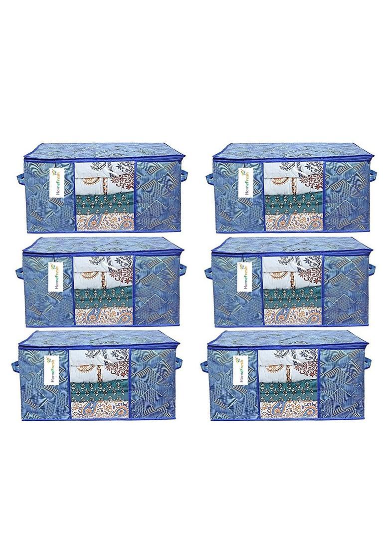 Set Of 6 Blue Printed Saree Organisers