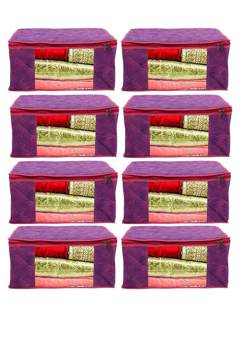 Set Of 8 Pink Printed Saree Organisers - Indya