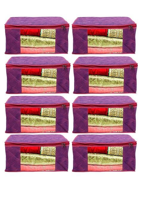 Set Of 8 Pink Printed Saree Organisers