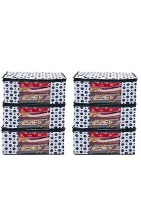 White And Black Set Of 6 Printed Saree Organizers