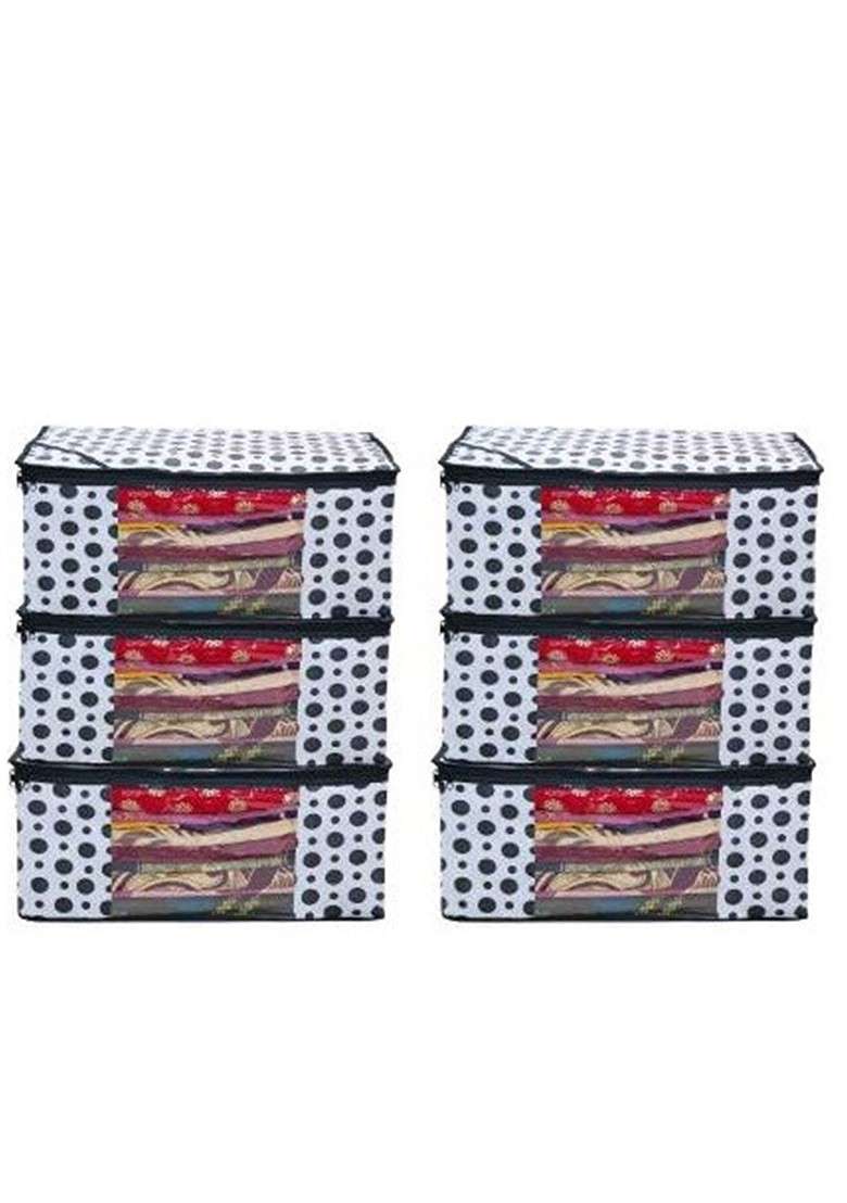 White And Black Set Of 6 Printed Saree Organizers - Indya