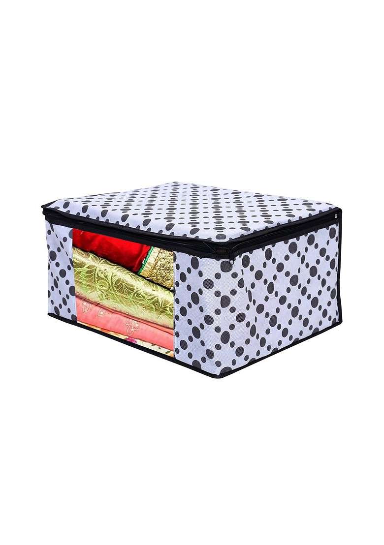 White And Black Set Of 6 Printed Saree Organizers - Indya