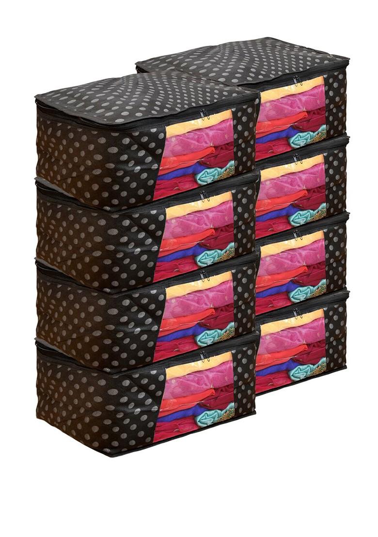 Set Of 8 Black And Grey Printed Foldable Rectangle Cloth Saree Organiser