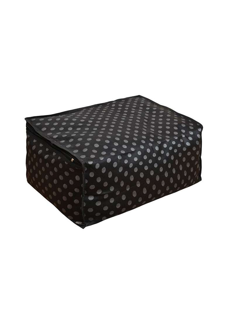 Set Of 8 Black And Grey Printed Foldable Rectangle Cloth Saree Organiser - Indya